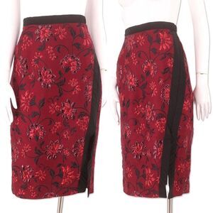 ALTUZARRA red metallic brocade Sandrin pencil skirt 36 6